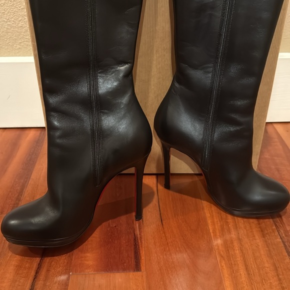 Christian Louboutin Botalili 120 Callf Black Leather Knee-High Boots - Picture 4 of 14